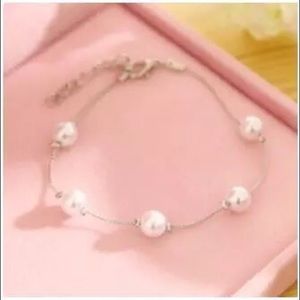 silver plated simulated pearl bracelet